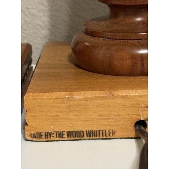 The Wood Whittler MCM Pair Lamps Hand Carved NOT TWINS 18tall Square Base Works